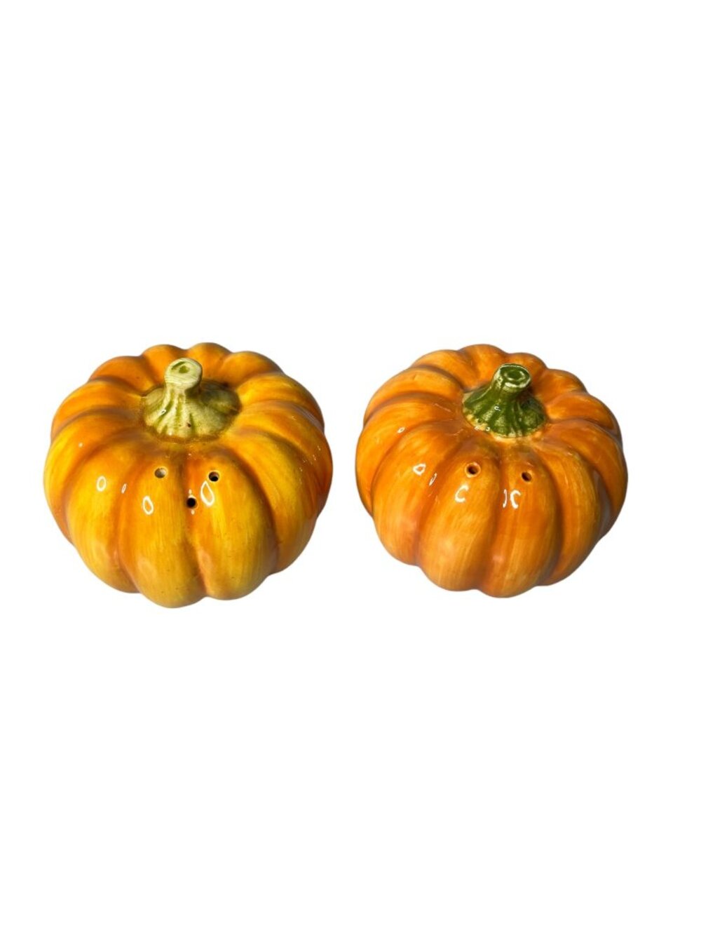 Vintage Otagiri Ceramic Pumpkin Salt & Pepper Shakers Autumn Thanksgiving Hallow